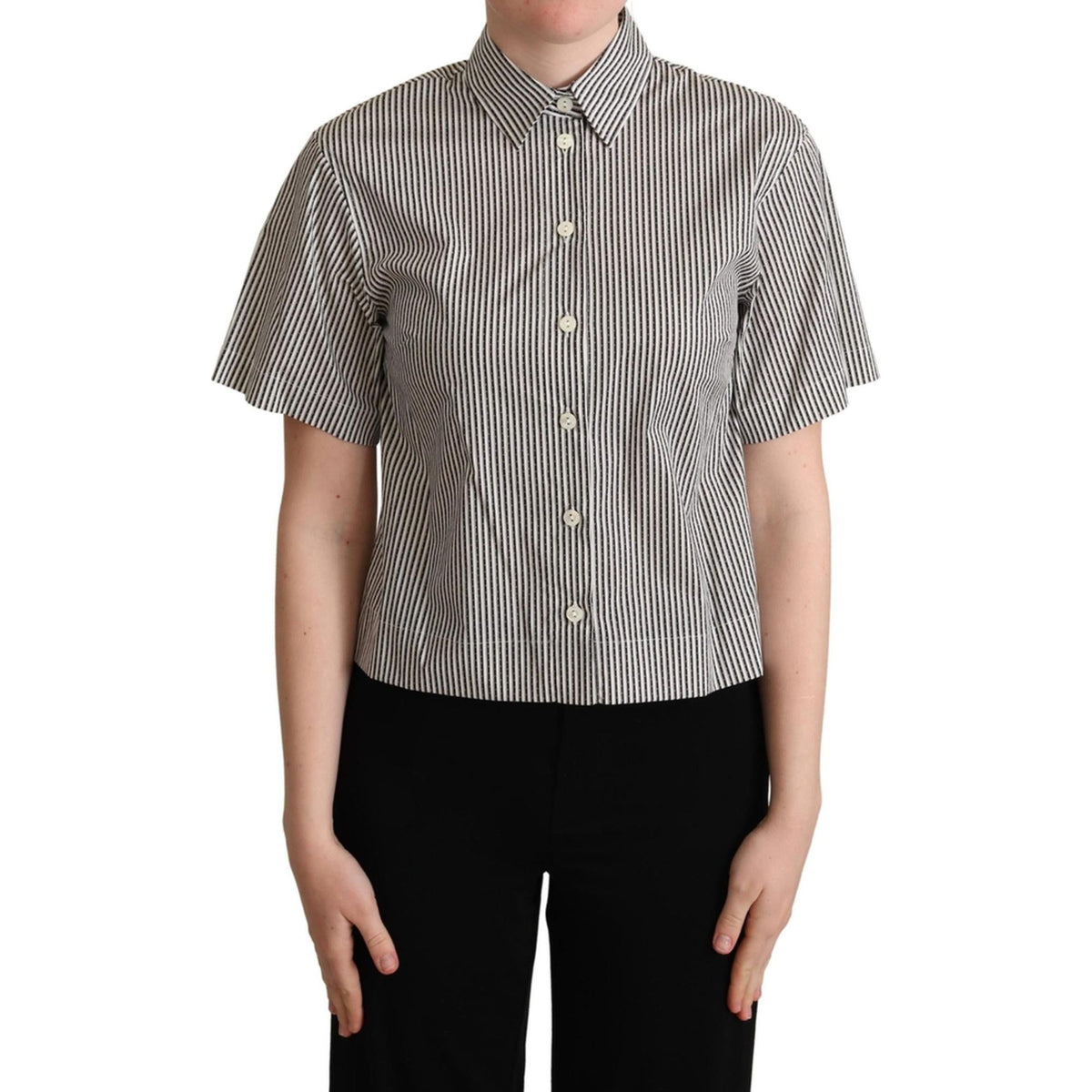 Striped Cotton Polo with Collar and Button Placket 40 IT Women