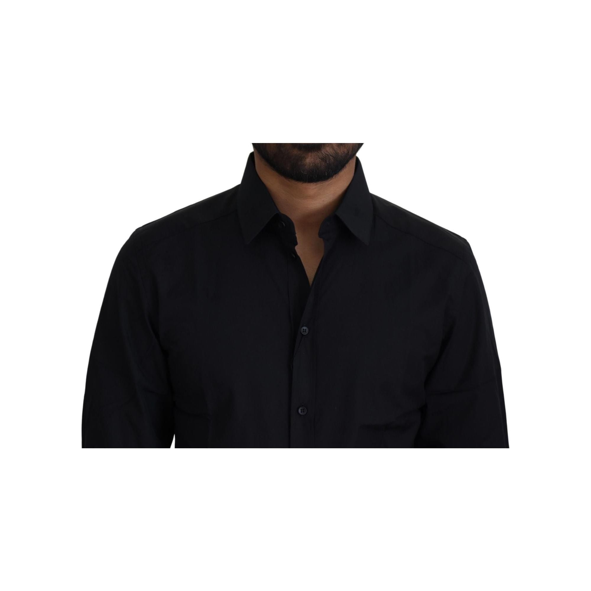 Classic Black Cotton Dress Shirt 37 IT Men