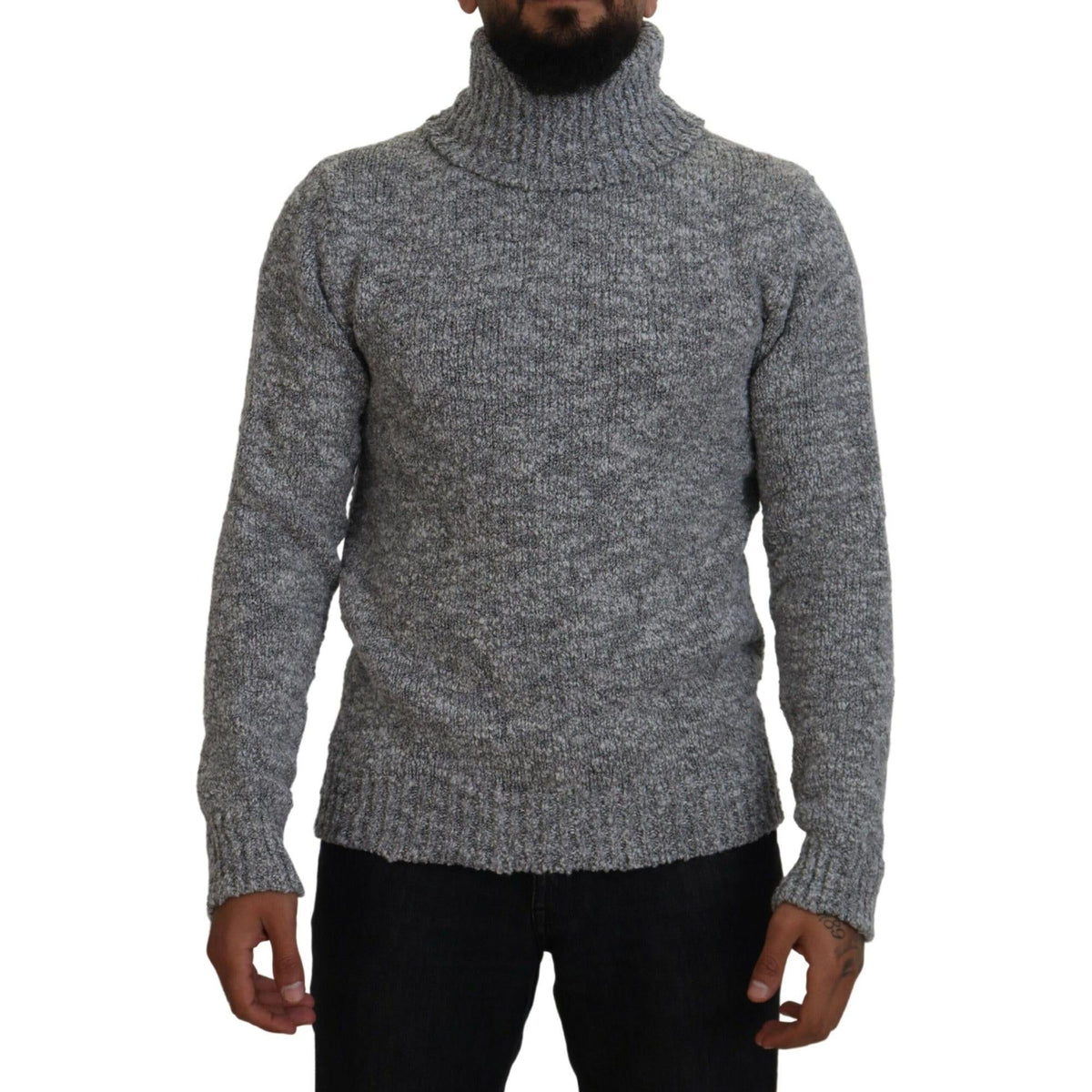 Stunning Gray Long Sleeve Wool-Blend Sweater 46 IT Men