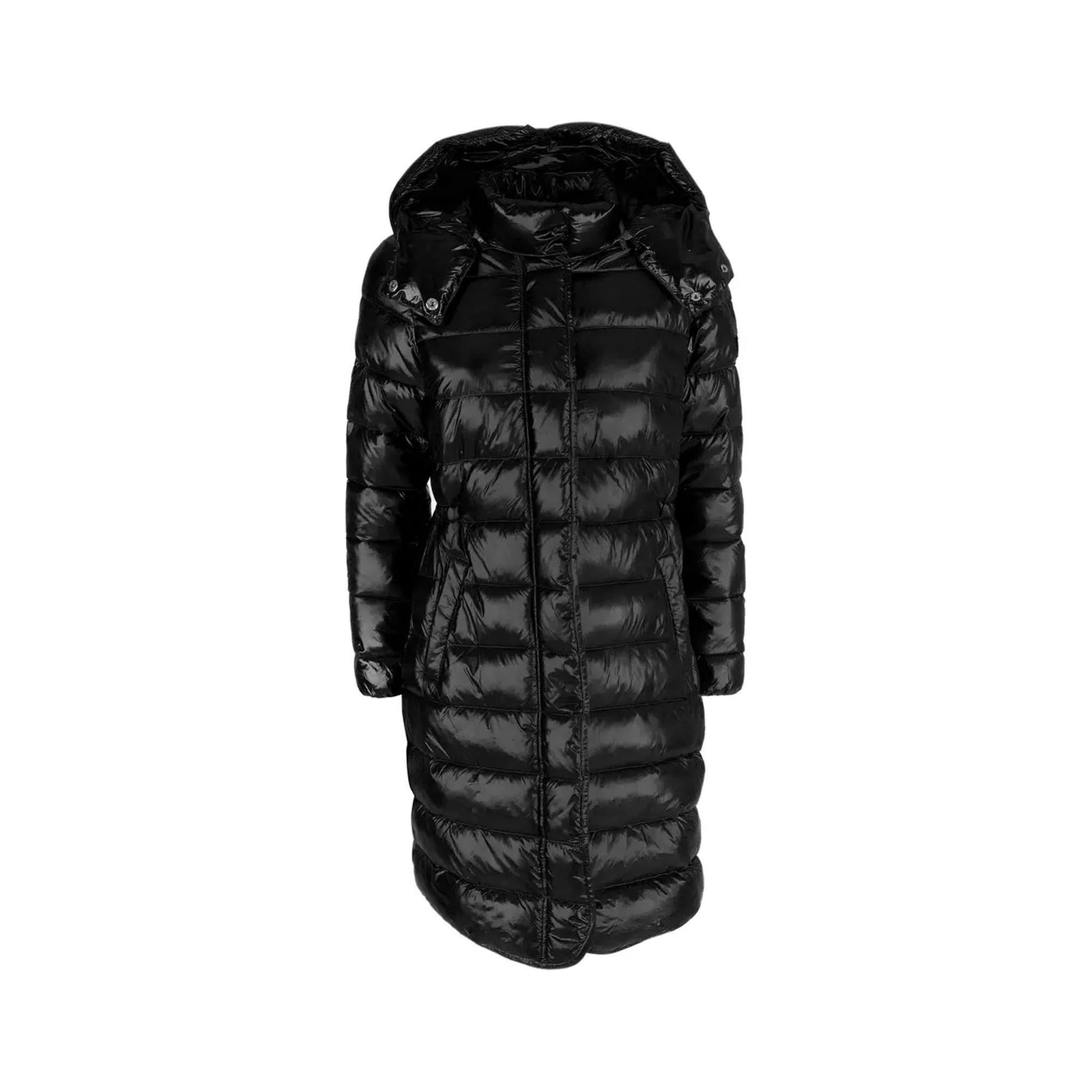 Womens Long Down Jacket with Hood and Button Closure L Women