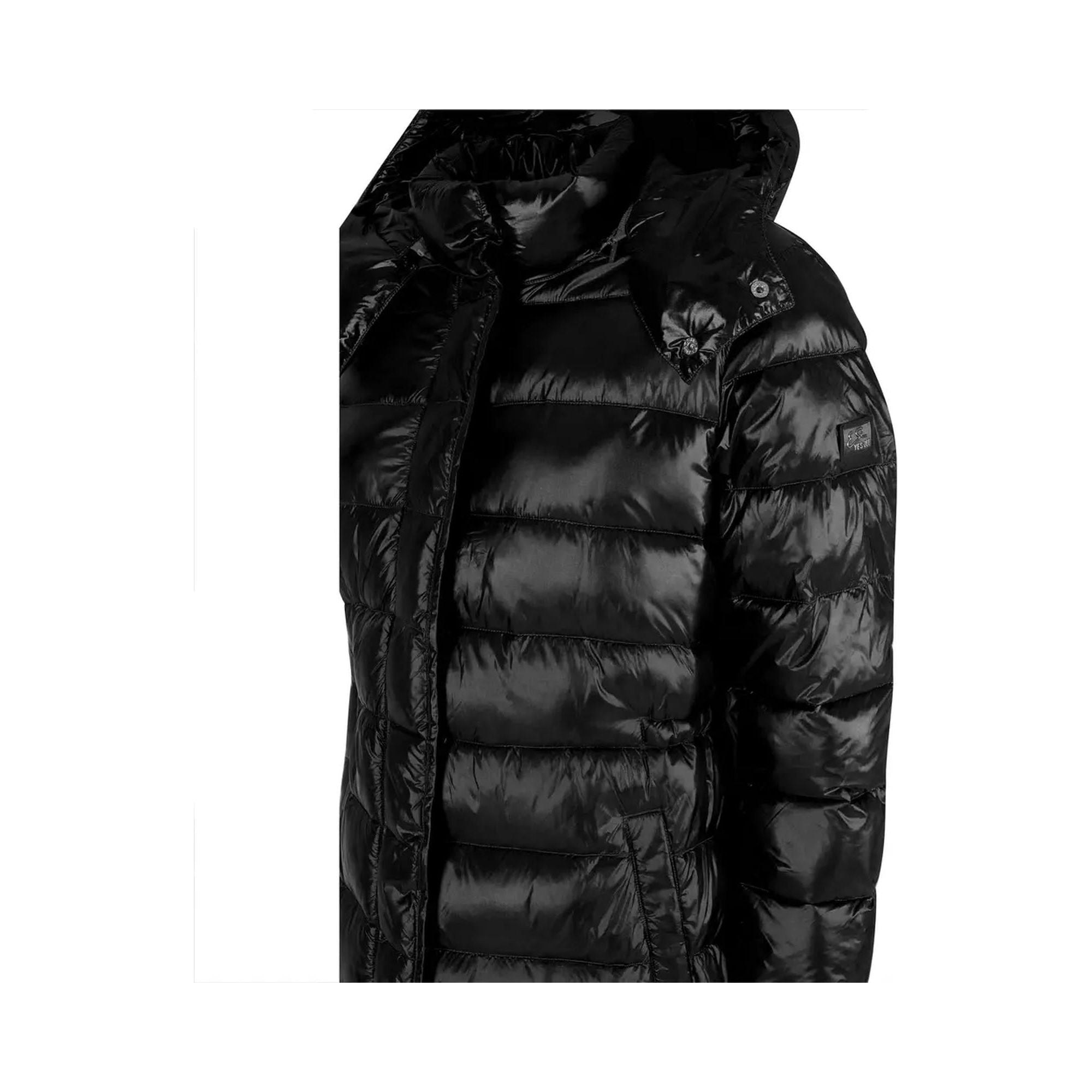 Womens Long Down Jacket with Hood and Button Closure L Women