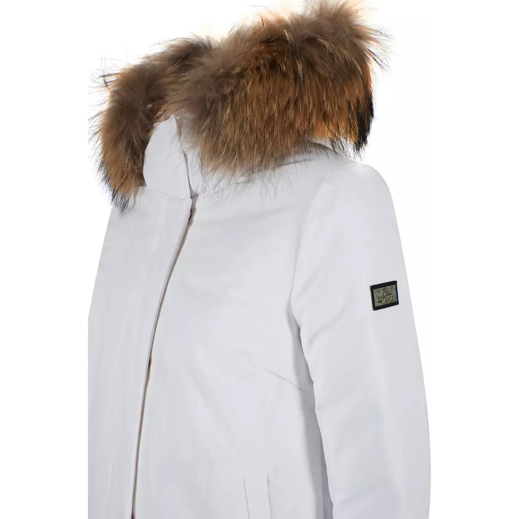 Womens Technical Fabric Jacket with Goose Down Filling and Fur Hood L Women