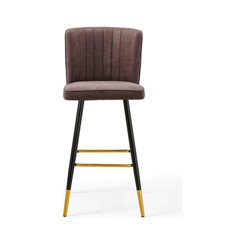 Modern Bar Chair Leather Stool Counter Brown Mid-Century Wood x 2