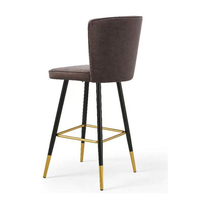 Modern Bar Chair Leather Stool Counter Brown Mid-Century Wood x 2