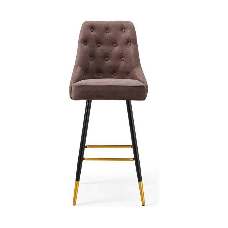 Modern Bar Chair Leather Stool Counter Brown Mid-Century Wood x 2