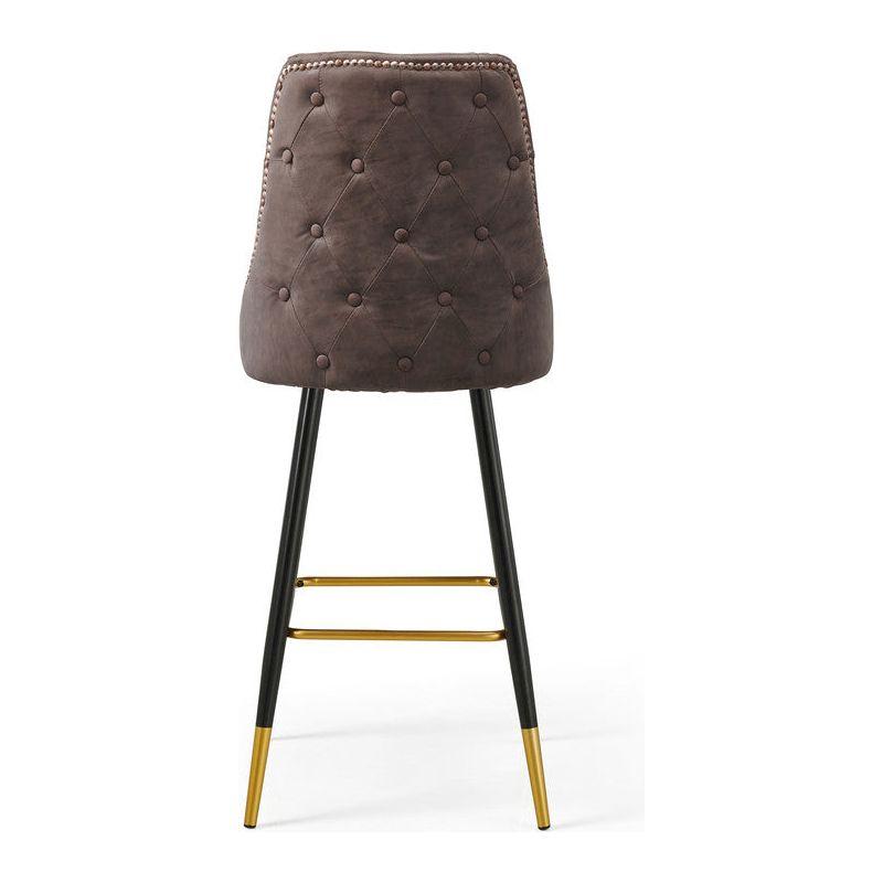 Modern Bar Chair Leather Stool Counter Brown Mid-Century Wood x 2