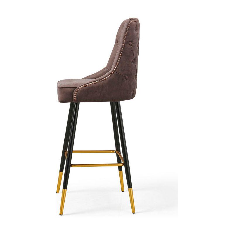 Modern Bar Chair Leather Stool Counter Brown Mid-Century Wood x 2