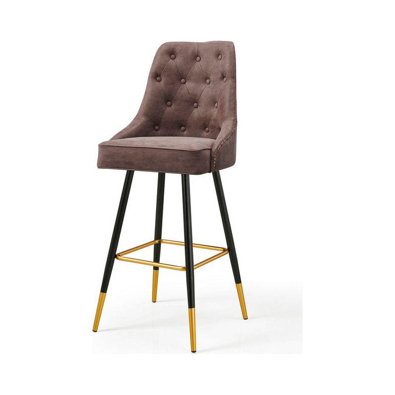 Modern Bar Chair Leather Stool Counter Brown Mid-Century Wood x 2