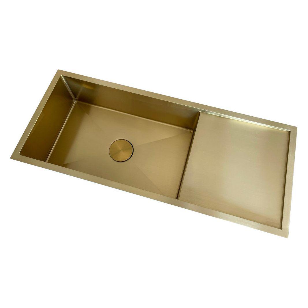 2022 Brushed brass gold Copper Gunmetal single long bowl drainer stainless steel 304 kitchen sink