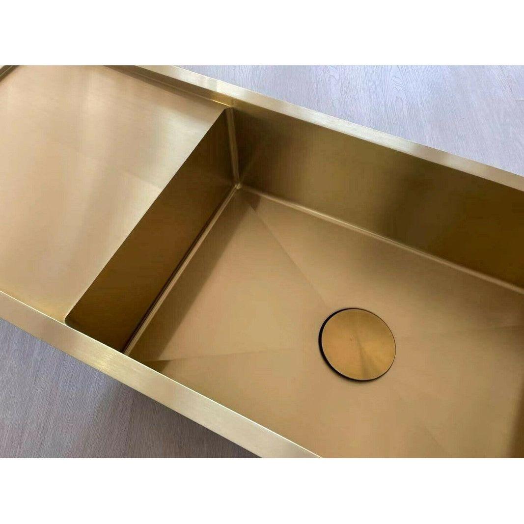 2022 Brushed brass gold Copper Gunmetal single long bowl drainer stainless steel 304 kitchen sink