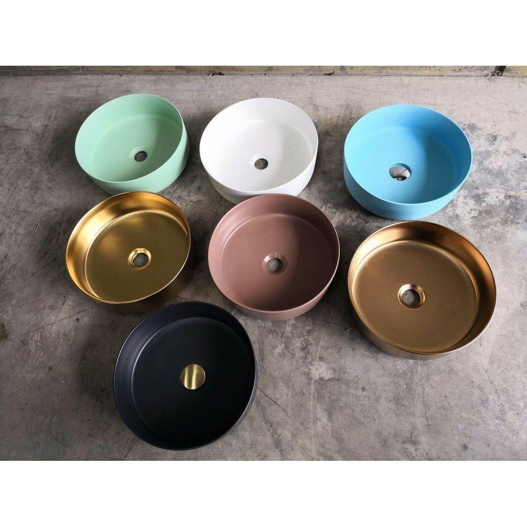 2023 Matte Black matte white matte Pink Green Gold Copper Round 360 mm Dia top counter basin porcelain sink