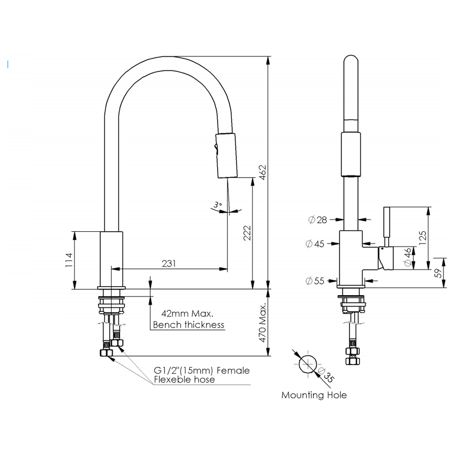 2023 Matte Black Pull out Kitchen tap Solid stainless steel PVD plated