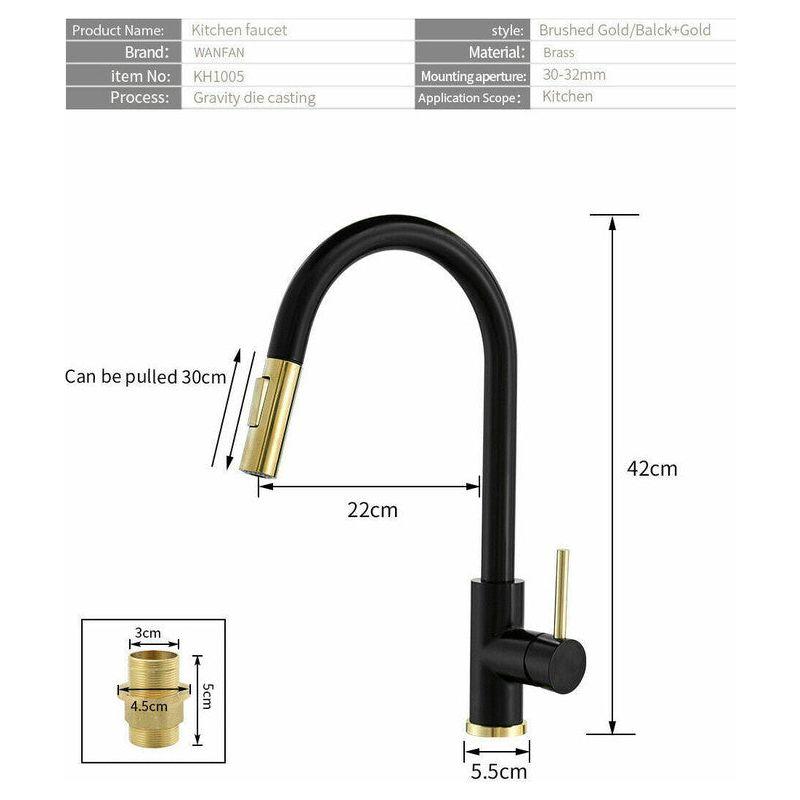 2023 Brushed Gold Spout Matte Black pull out with spray function kitchen mixer tap faucet