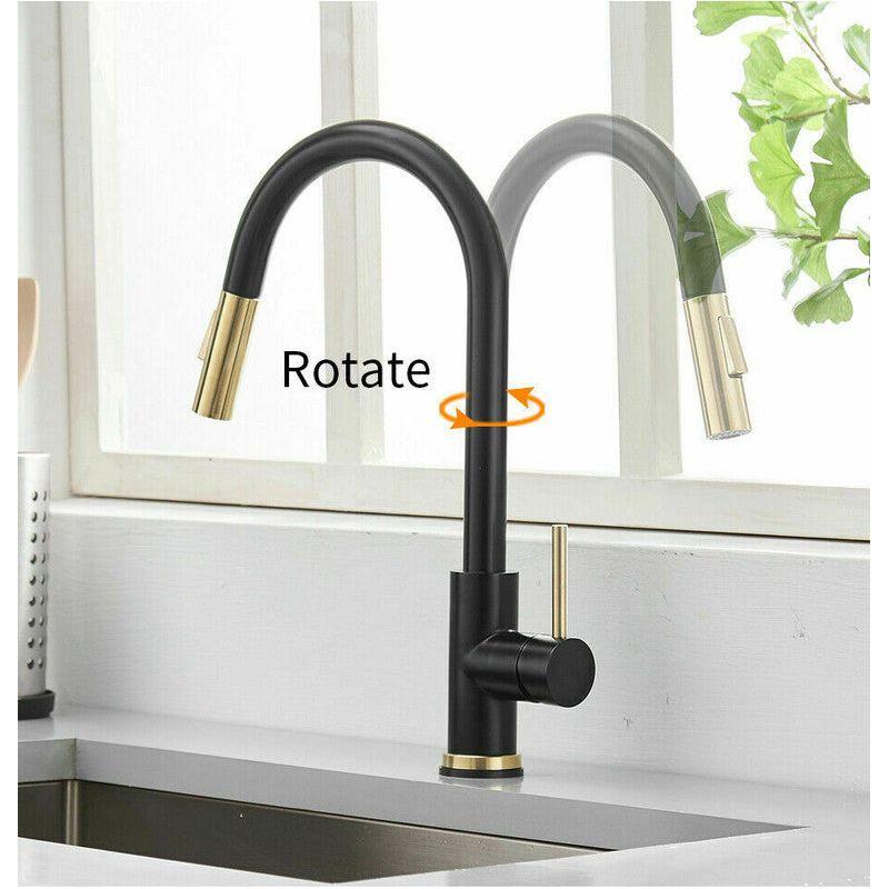 2023 Brushed Gold Spout Matte Black pull out with spray function kitchen mixer tap faucet