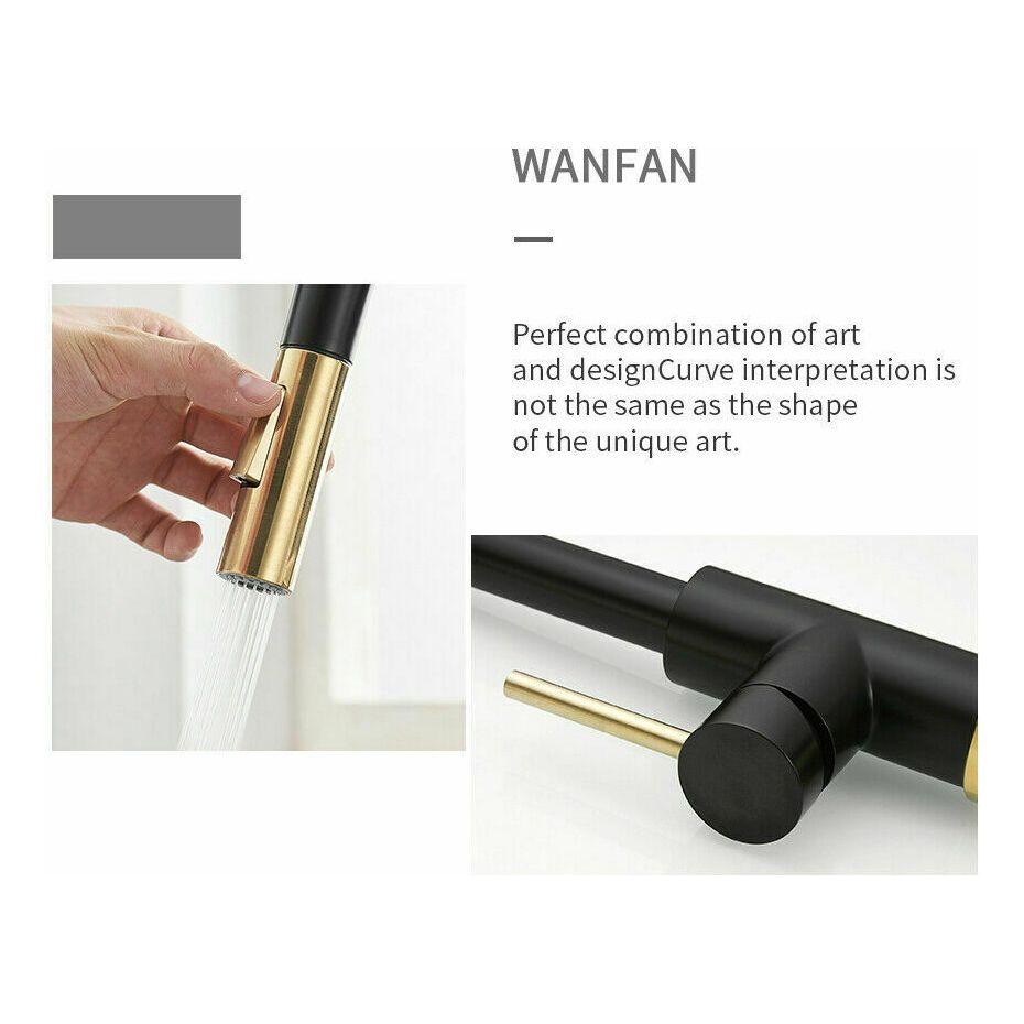 2023 Brushed Gold Spout Matte Black pull out with spray function kitchen mixer tap faucet