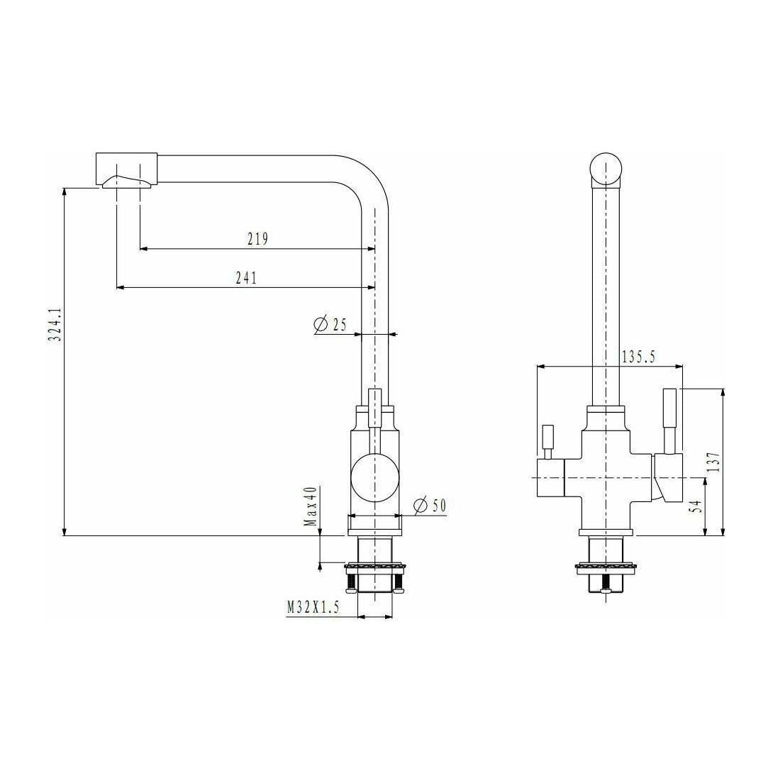 2023 Brushed Brass Gold L shape 3 way filter water kitchen mixer tap faucet Stainless steel Made PVD plated