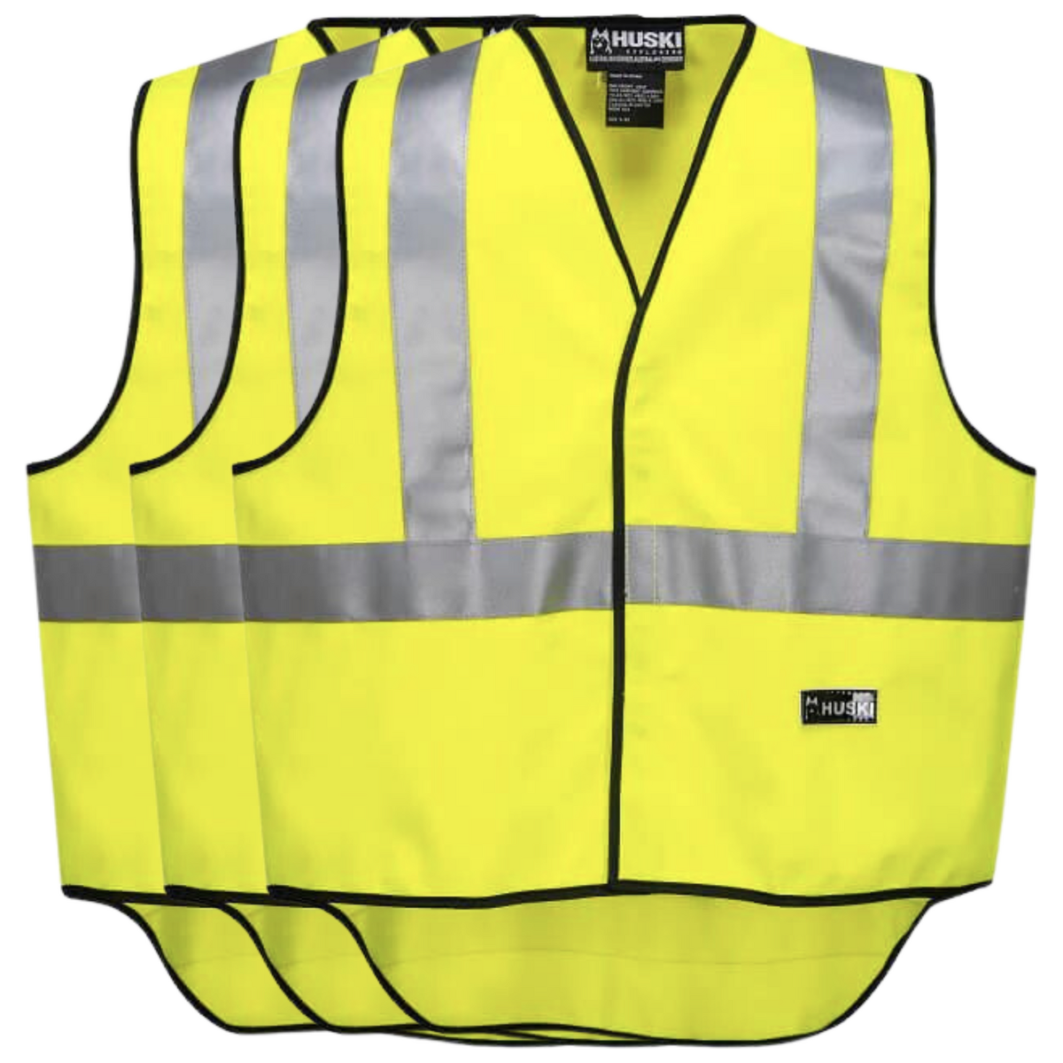 3x HUSKI Hi Vis Patrol Vest 3M Tape Safety Workwear High Visibility Bulk - Yellow - L