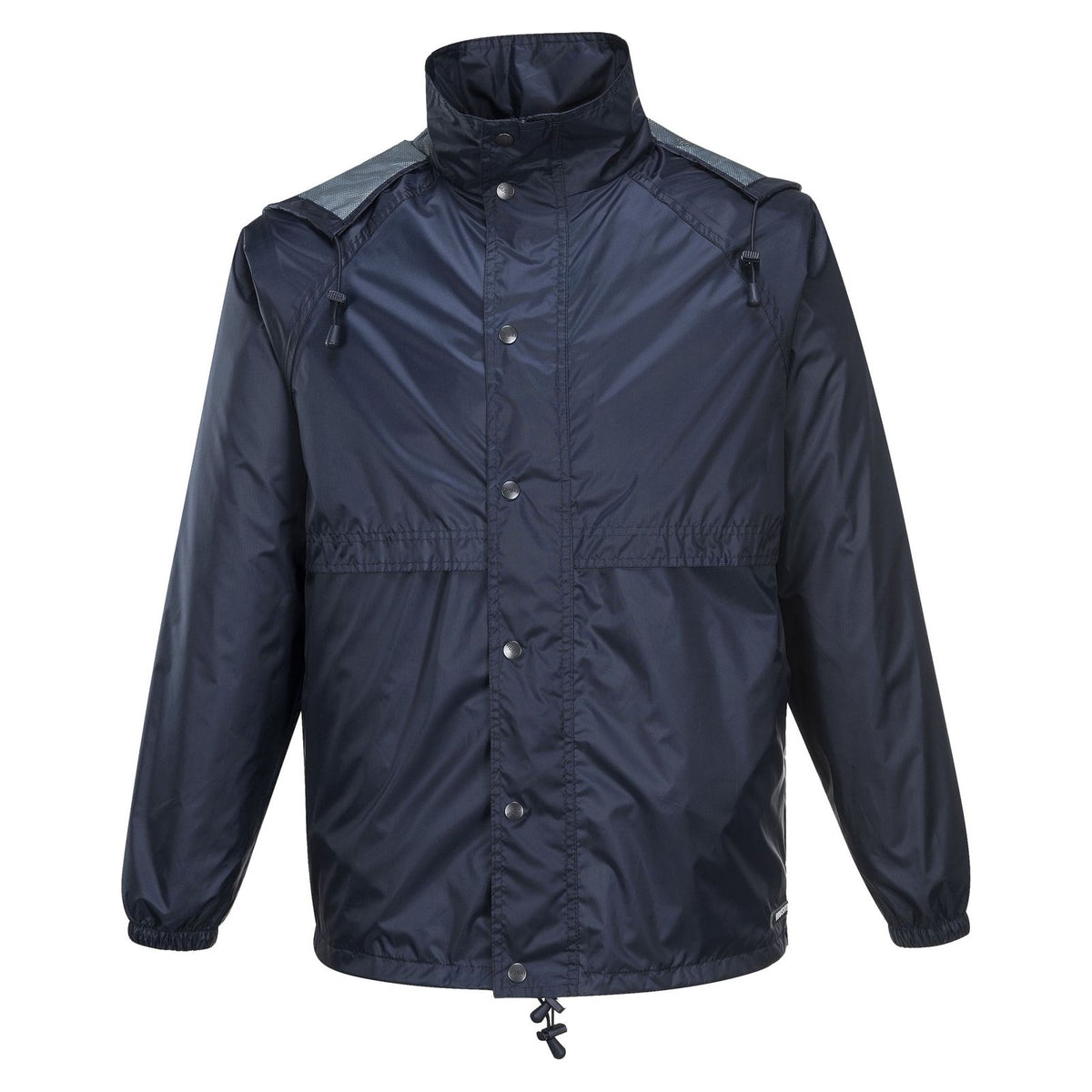 HUSKI STRATUS RAIN JACKET Waterproof Workwear Concealed Hood Windproof Packable - Navy Blue - XL