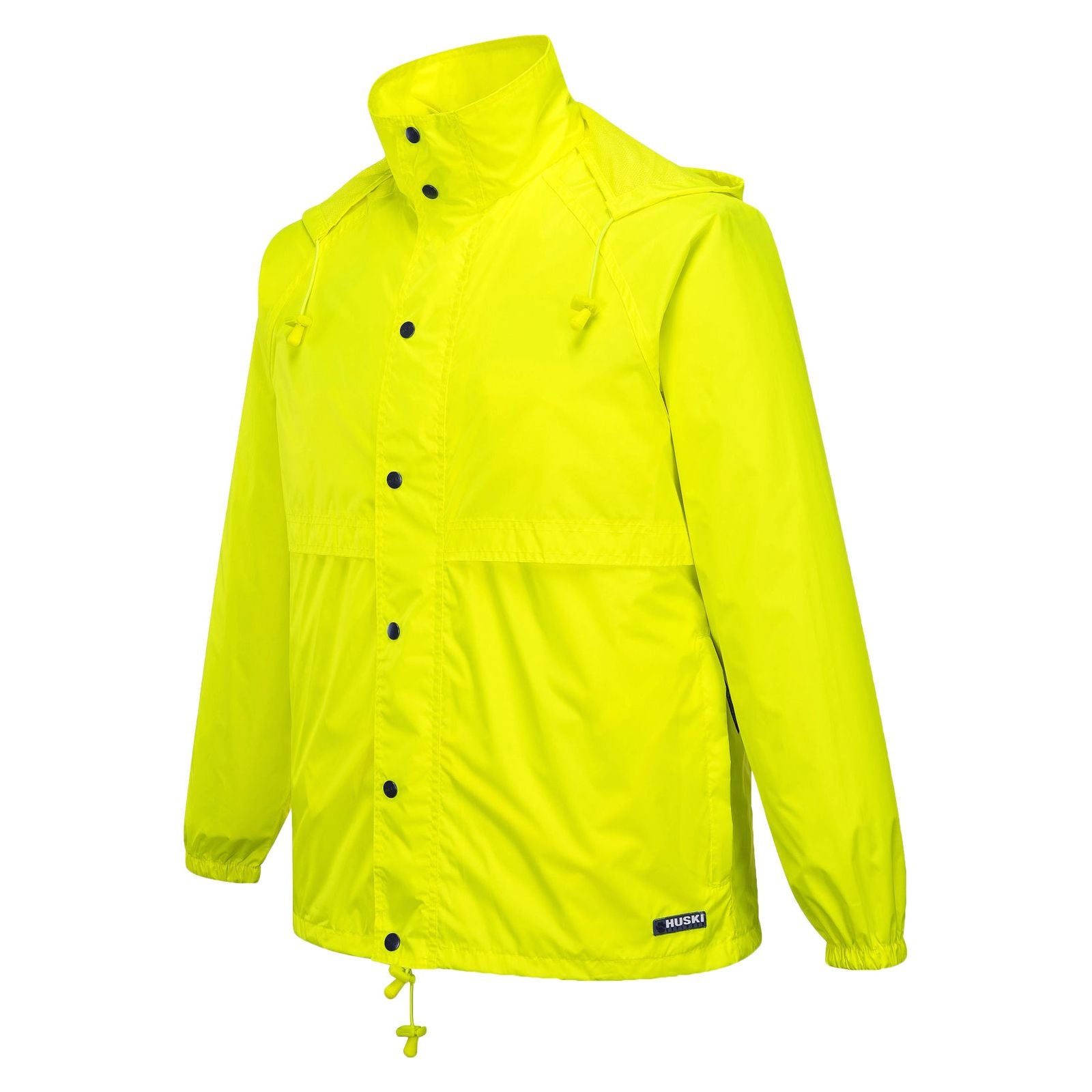 HUSKI STRATUS RAIN JACKET Waterproof Workwear Concealed Hood Windproof Packable - Yellow Fluro - 4XL