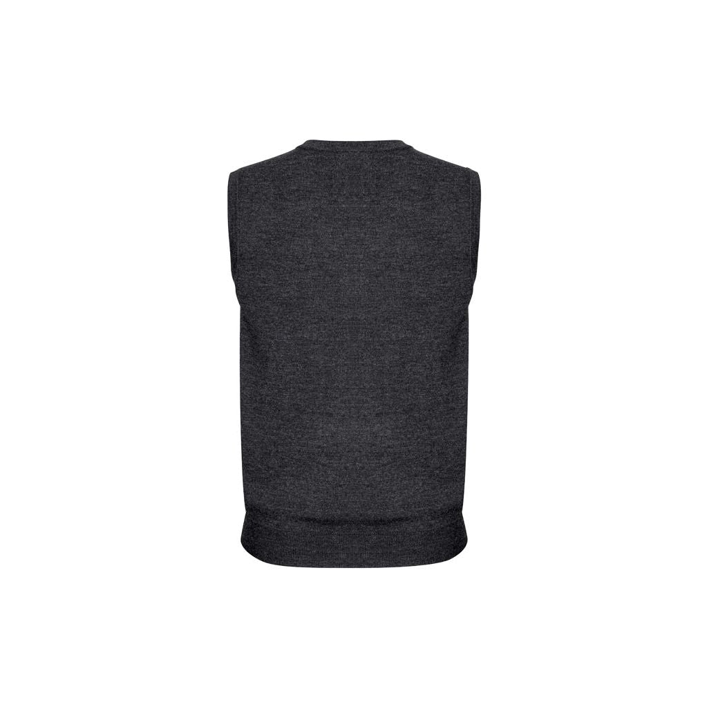 Mens Wool Blend V Neck Vest Sleeveless Double Knit  - Charcoal - Medium