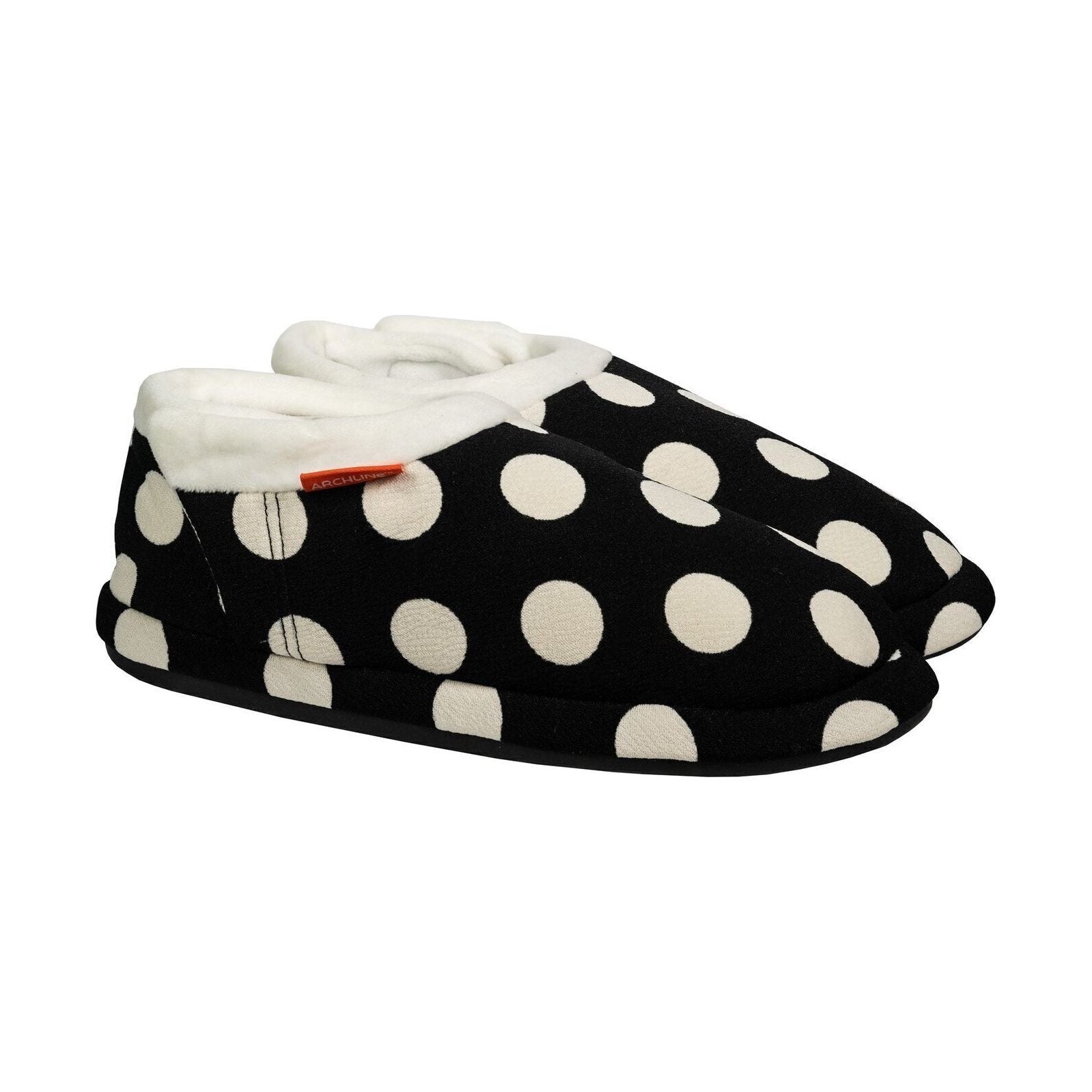 ARCHLINE Orthotic Slippers CLOSED Arch Scuffs Pain Moccasins Relief - Black/White Polka Dots - EUR 41 (Womens 10 US)