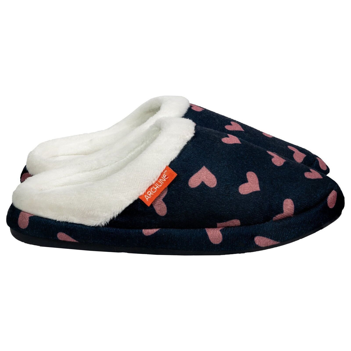ARCHLINE Orthotic Slippers Slip On Scuffs Pain Relief Moccasins - Navy with Hearts - EUR 35 (Womens US 4)