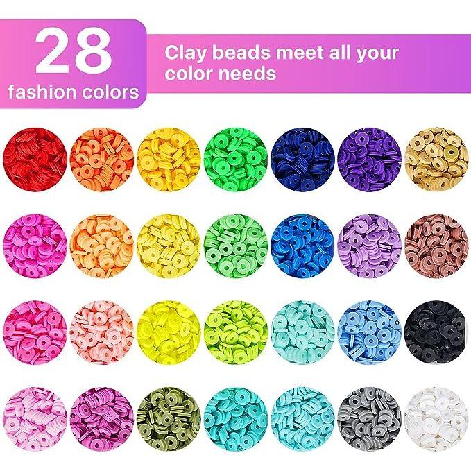 28 Colors 6380pcs 6mm Flat Round Heishi Polymer Clay Jewelry Making Kit Bead Smiley Face Beads Set