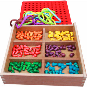Froebel Gifts J2- Pegs And Lacing Box
