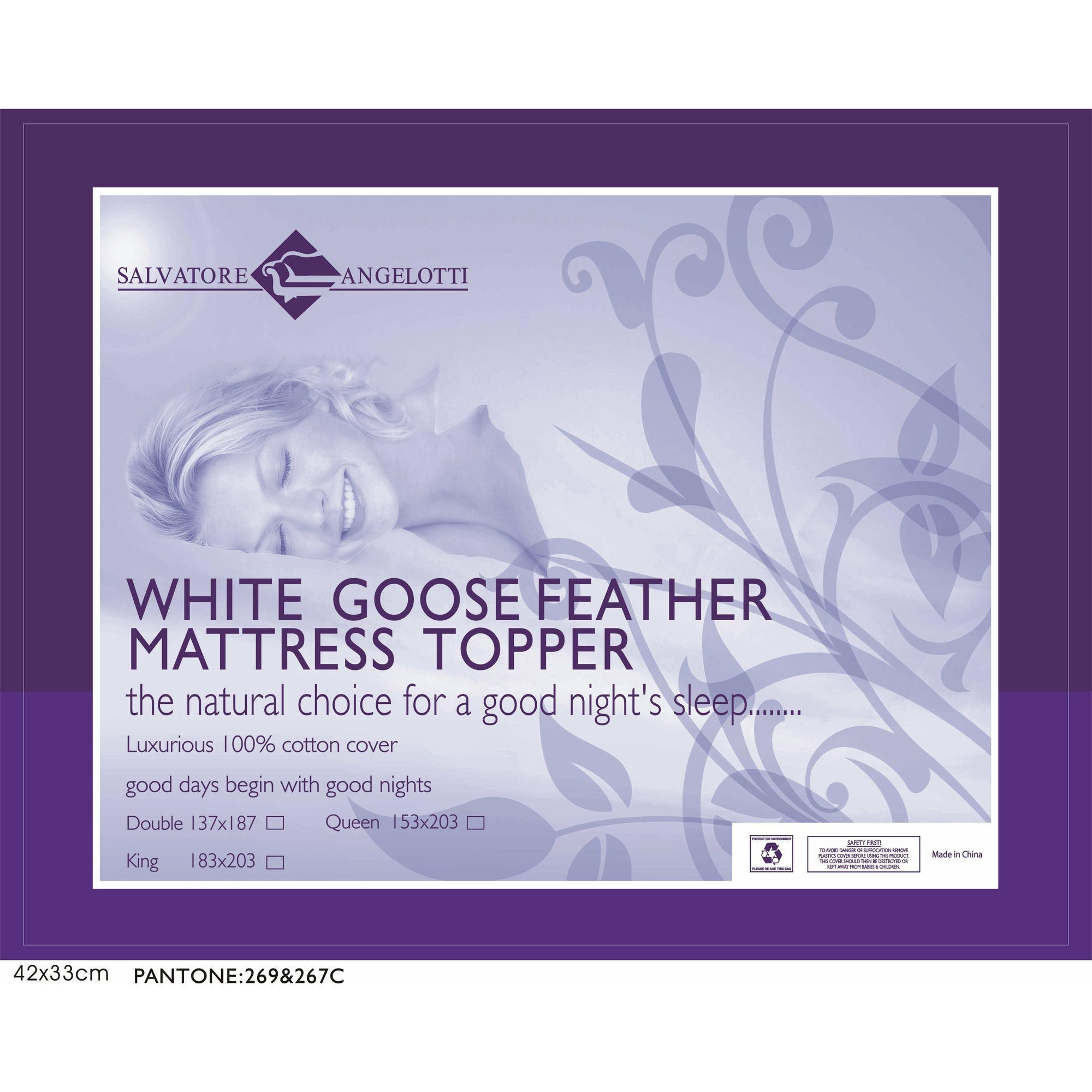 100% White Goose Feather Mattress Topper -Single