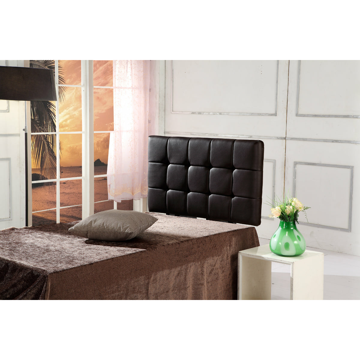 PU Leather Single Bed Deluxe Headboard Bedhead - Black