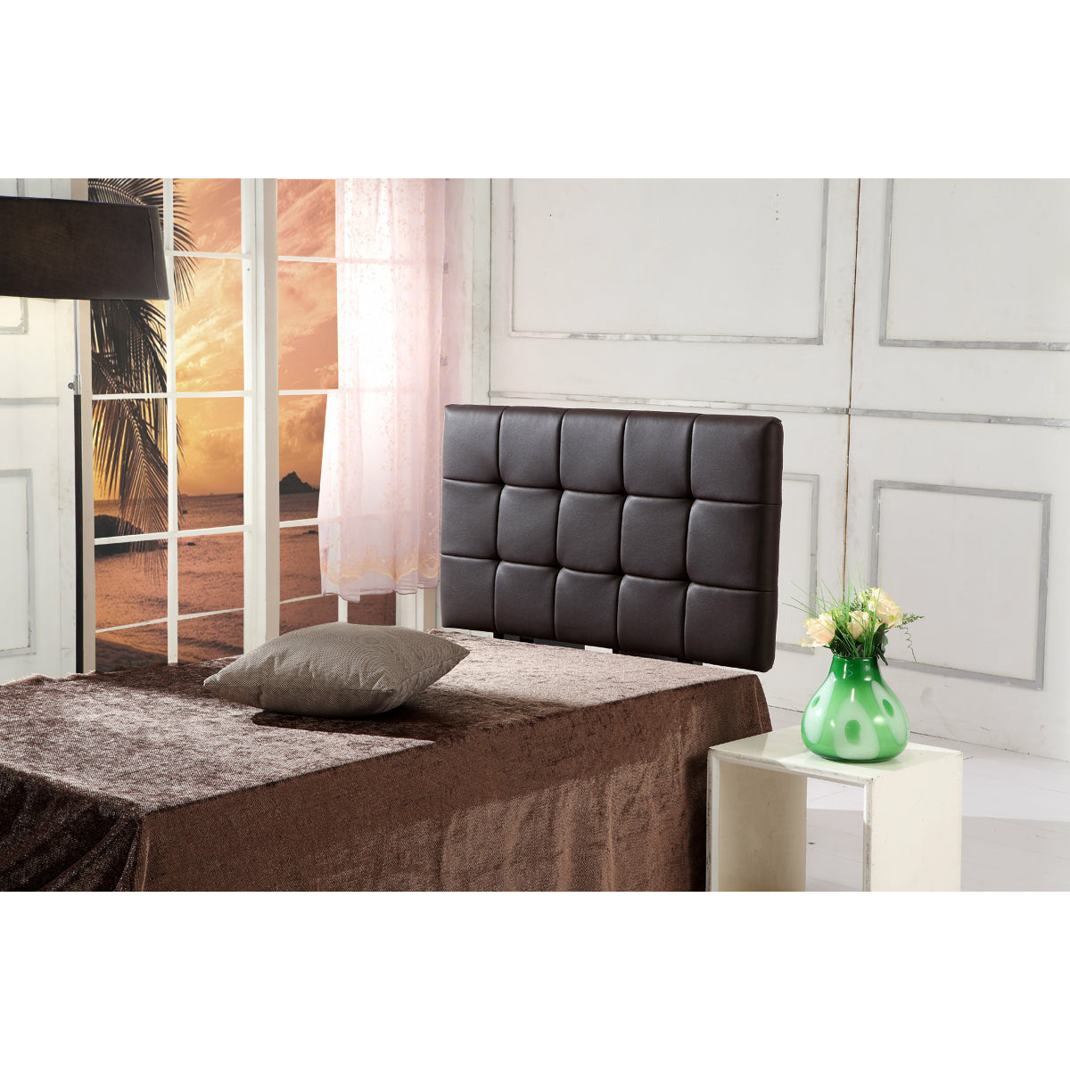 PU Leather Single Bed Deluxe Headboard Bedhead - Brown