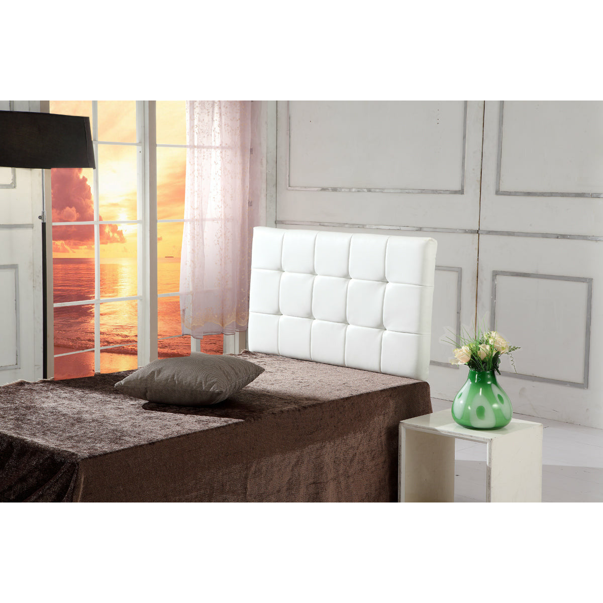 PU Leather Single Bed Deluxe Headboard Bedhead - White