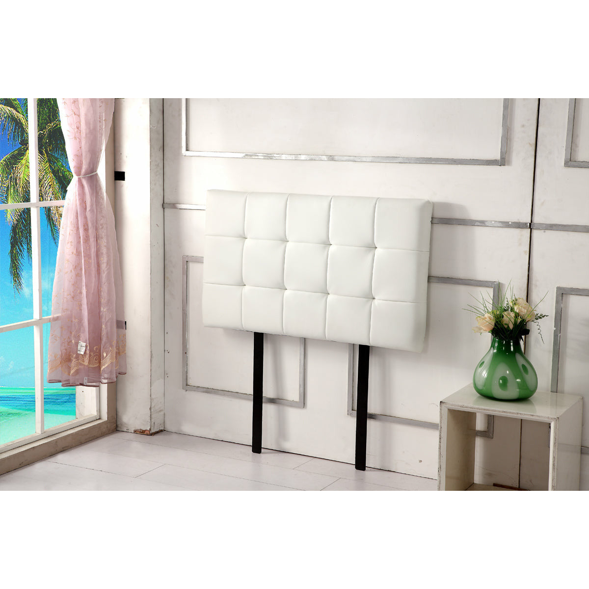 PU Leather Single Bed Deluxe Headboard Bedhead - White