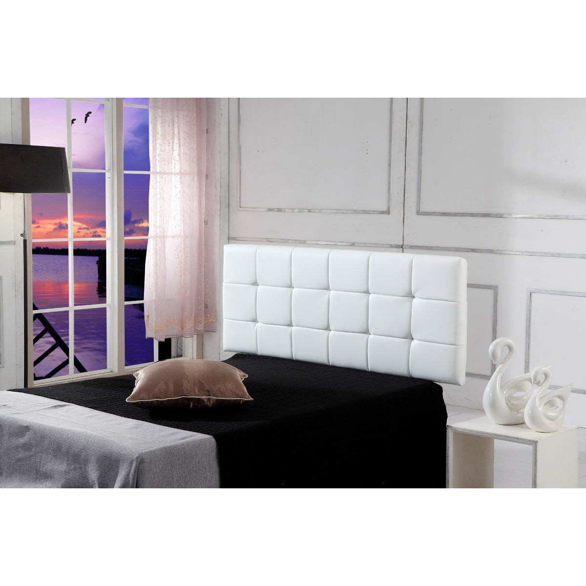 PU Leather Double Bed Deluxe Headboard Bedhead - White