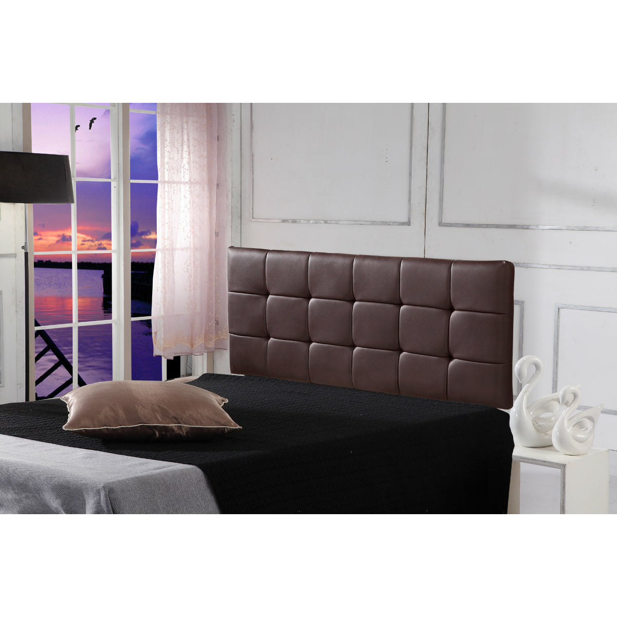 PU Leather Queen Bed Deluxe Headboard Bedhead - Brown