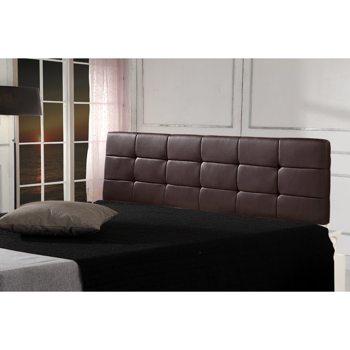 PU Leather King Bed Deluxe Headboard Bedhead - Brown