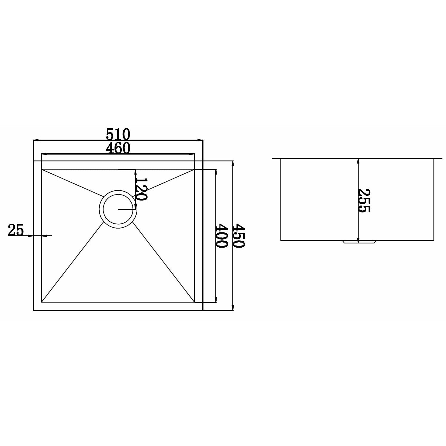 510x450mm Handmade Stainless Steel Undermount / Topmount Kitchen Laundry Sink with Waste