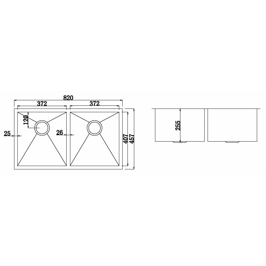 820x457mm Handmade Stainless Steel Undermount / Topmount Kitchen Laundry Sink with Waste