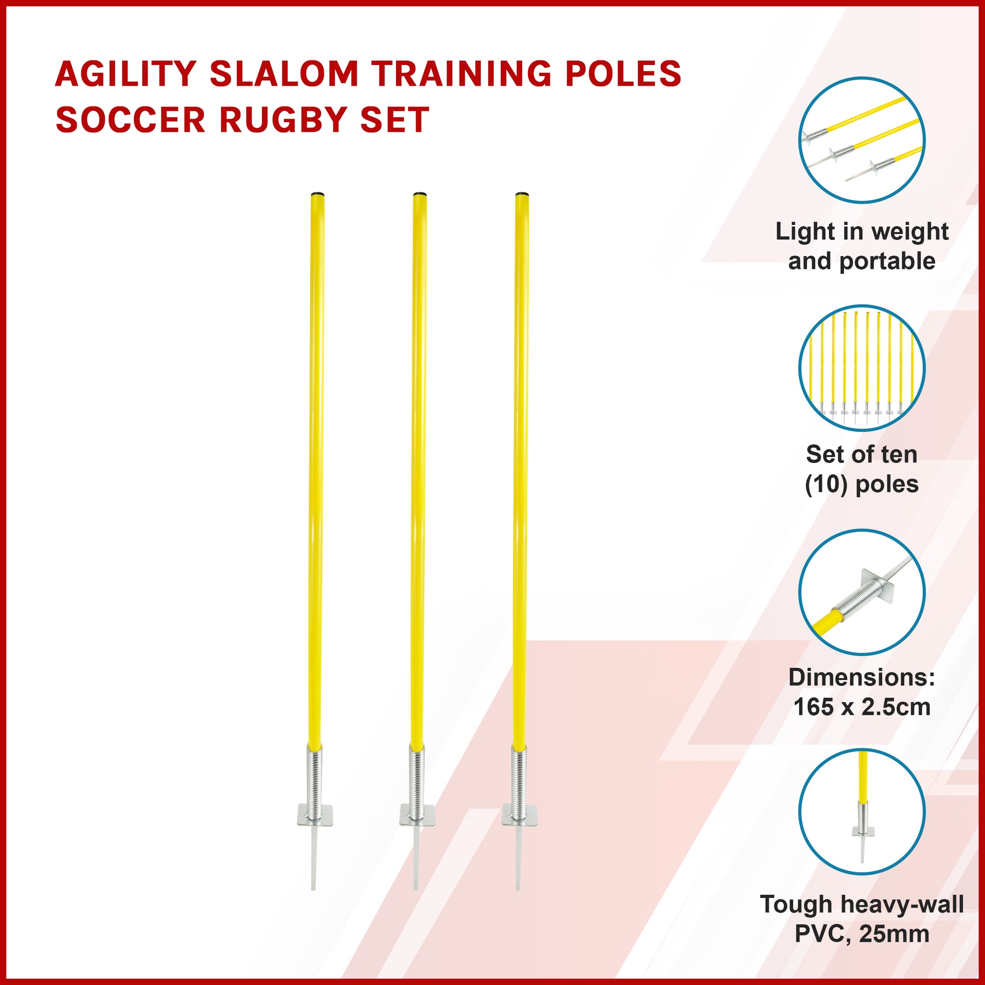 Agility Slalom Training Poles Soccer Rugby Set