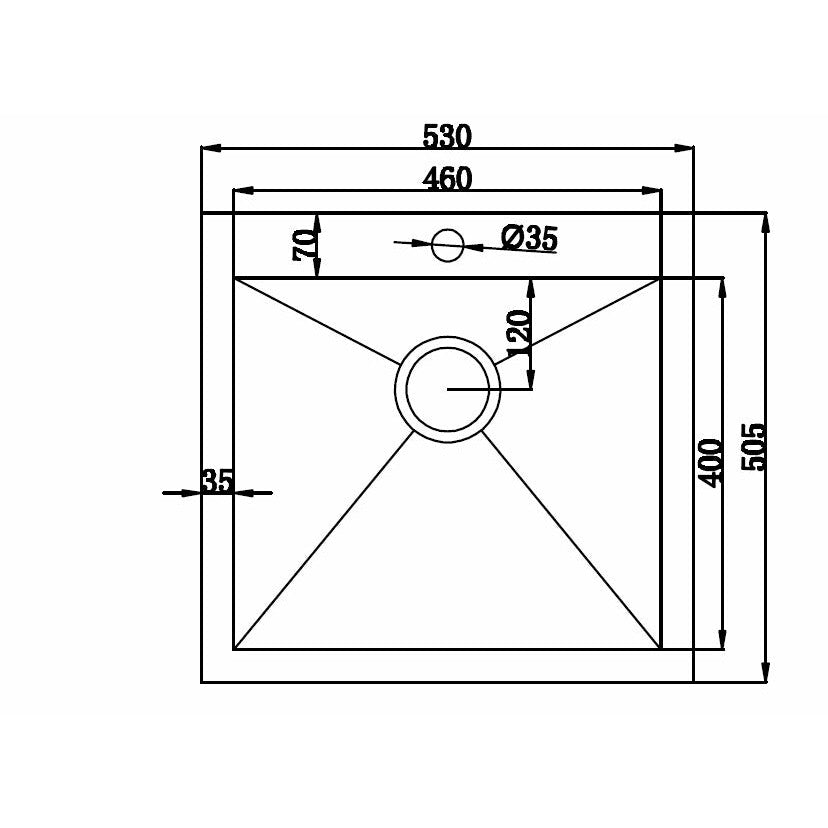 530x505mm Handmade Stainless Steel Topmount Kitchen Laundry Sink with Waste