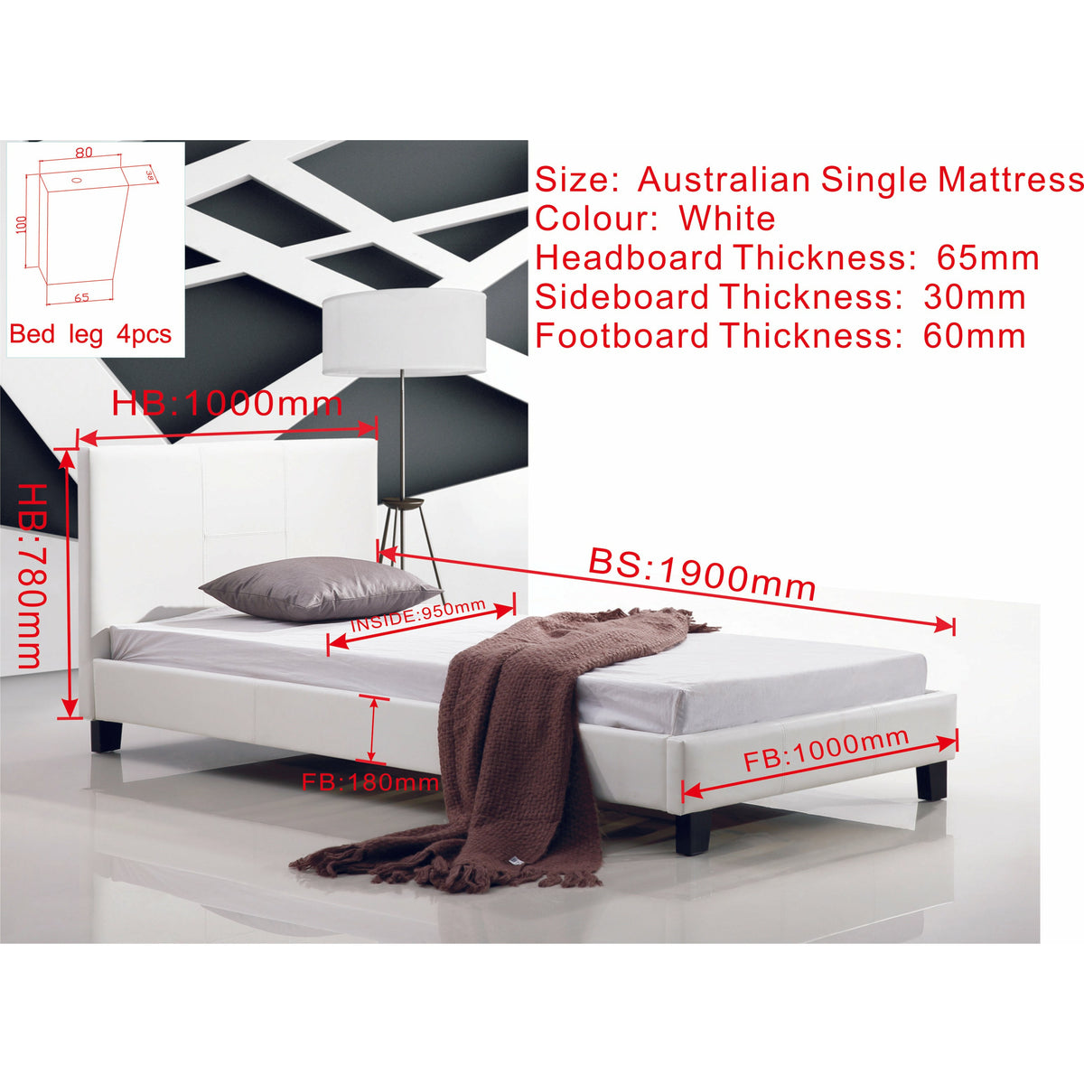 Single PU Leather Bed Frame White