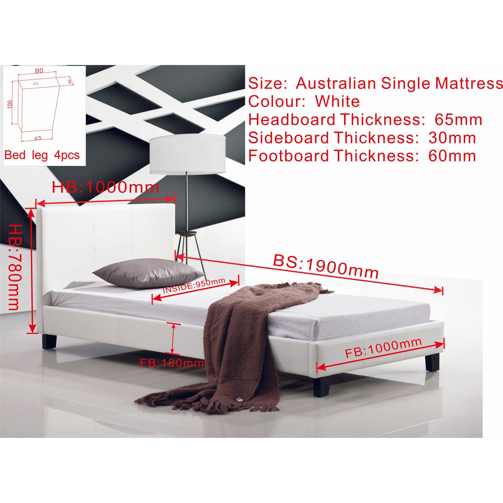 Single PU Leather Bed Frame White