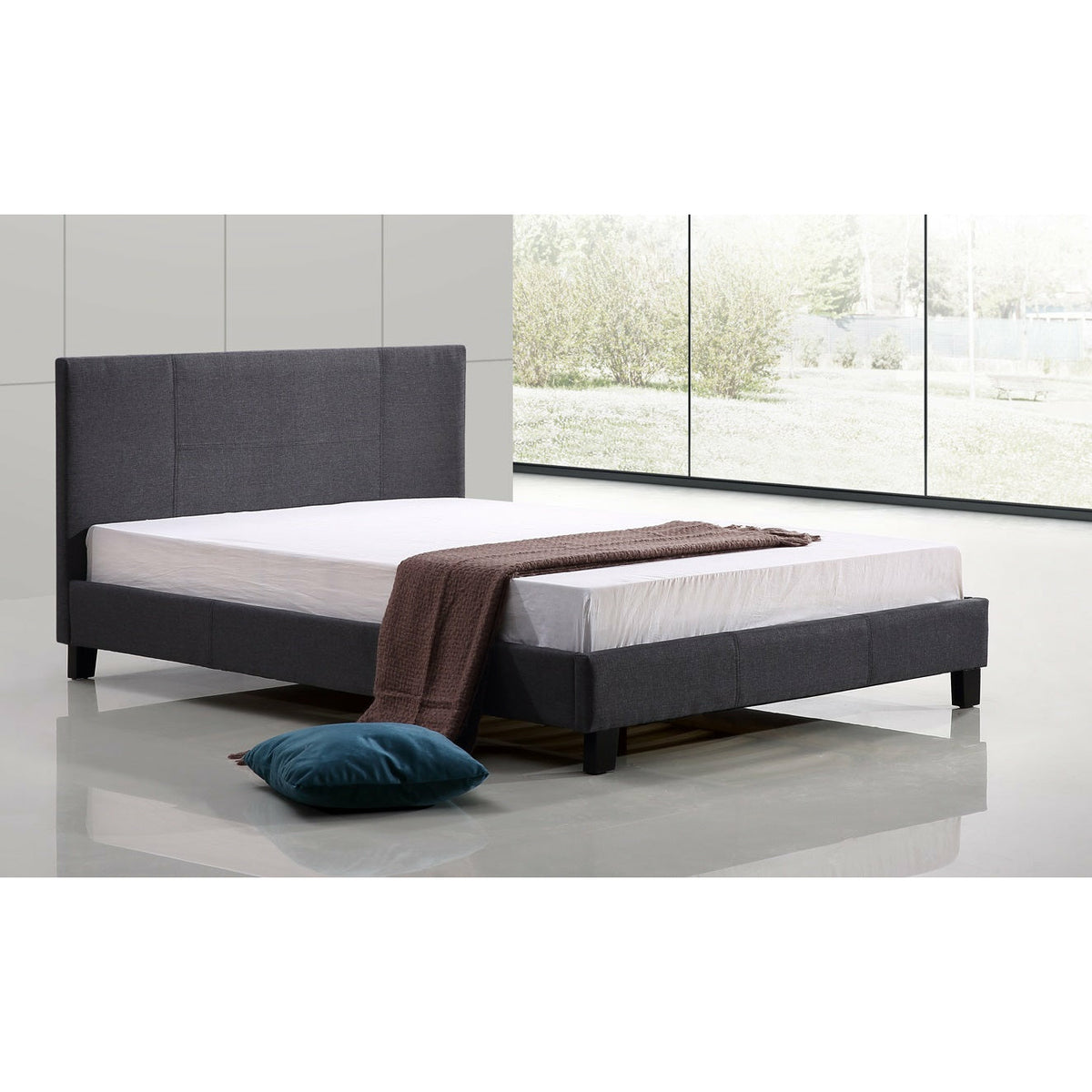 Queen Linen Fabric Bed Frame Grey