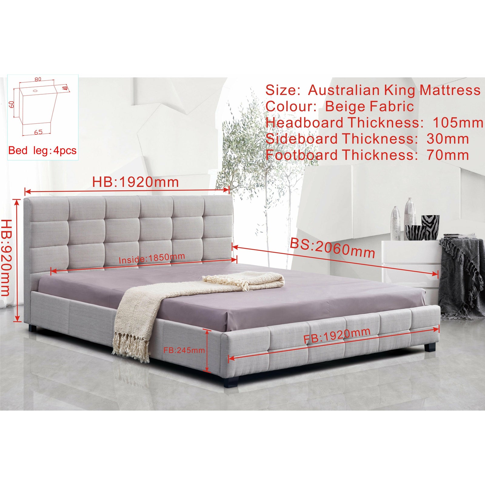 Linen Fabric King Deluxe Bed Frame Beige