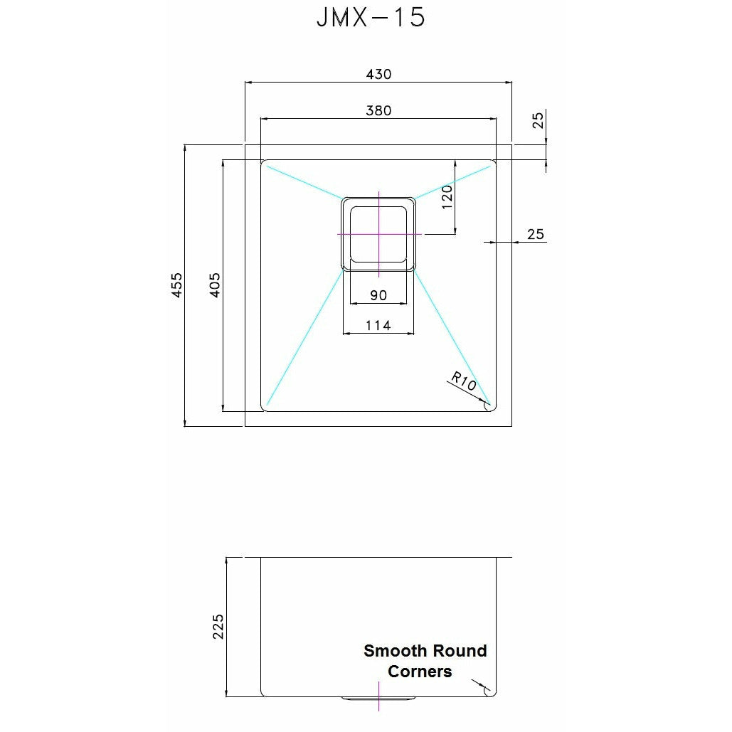430x455mm Handmade 1.5mm Stainless Steel Undermount / Topmount Kitchen Sink with Square Waste