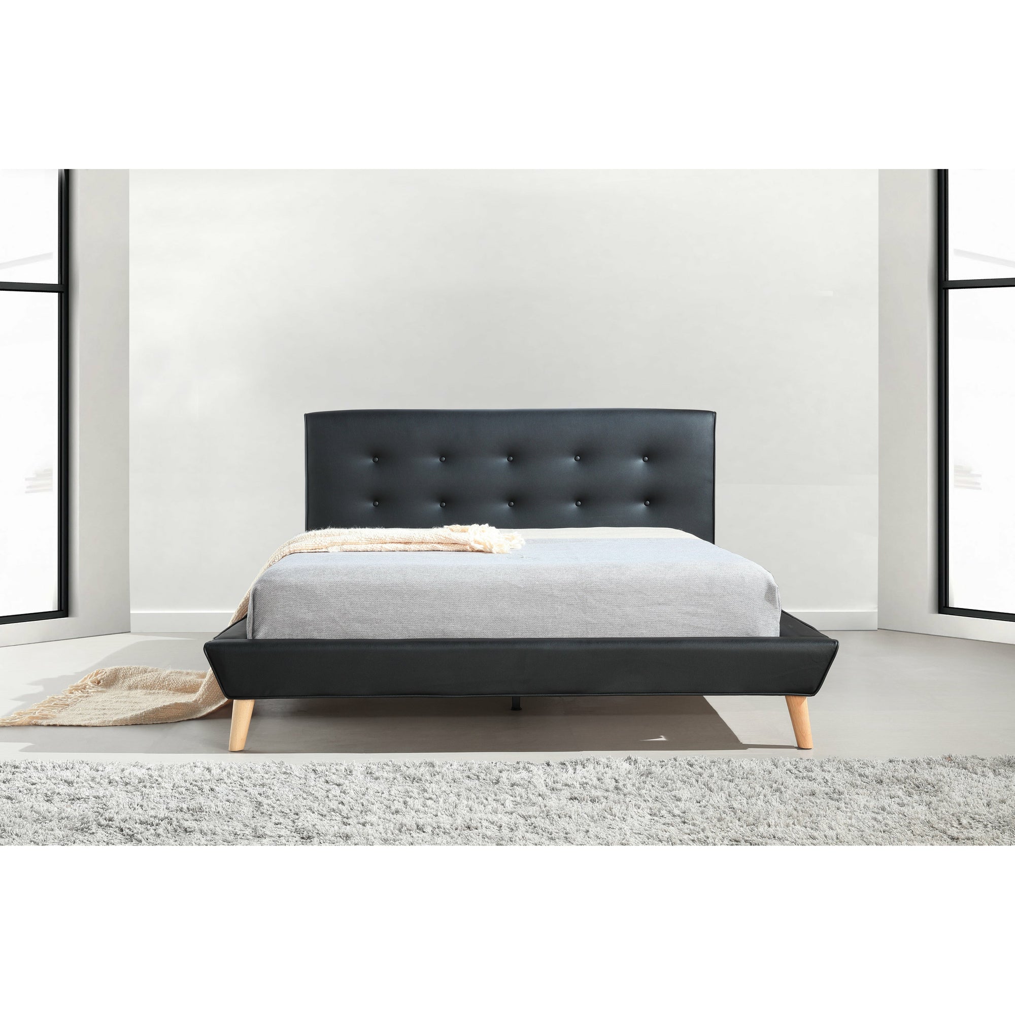 Double PU Leather Deluxe Bed Frame Black