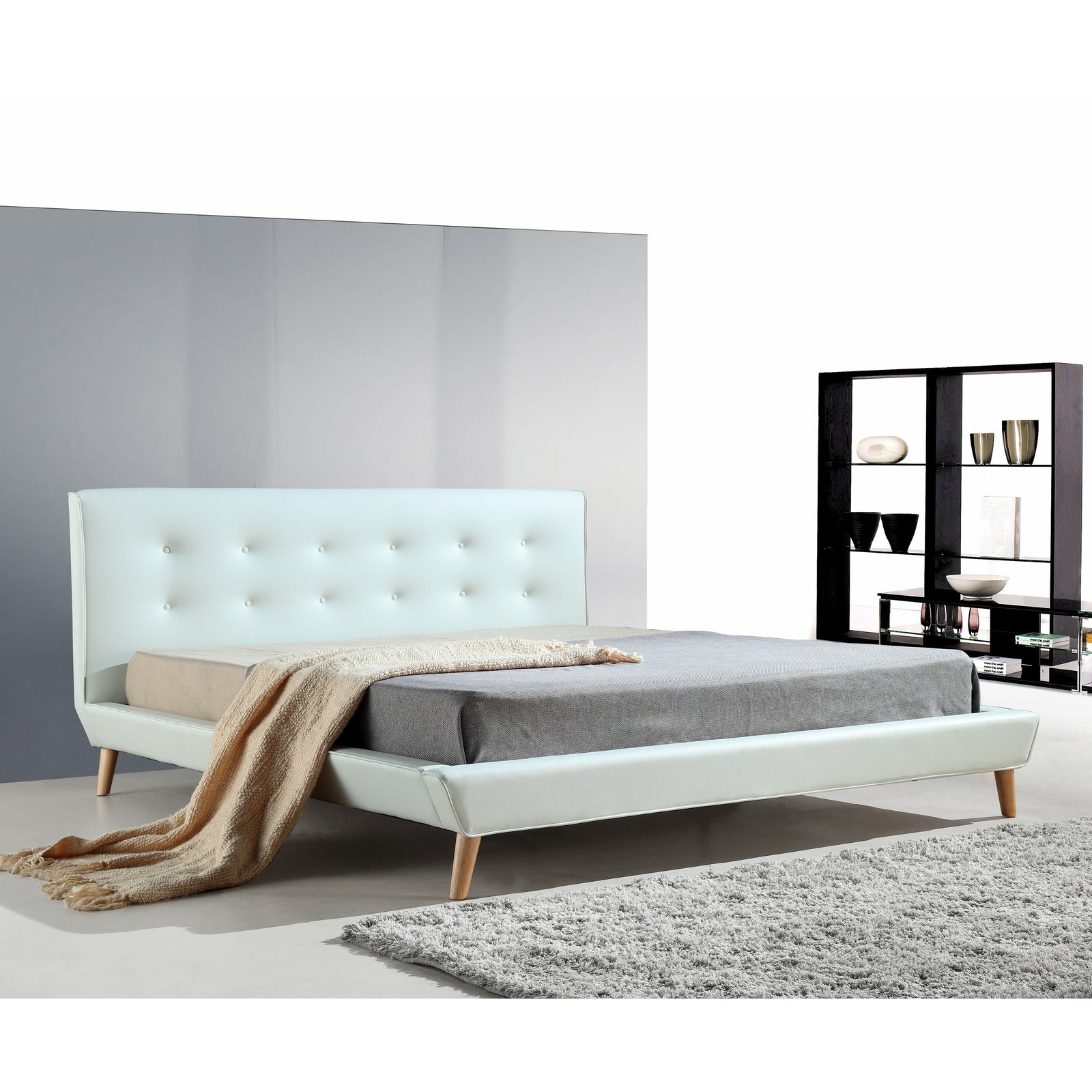 King PU Leather Deluxe Bed Frame White