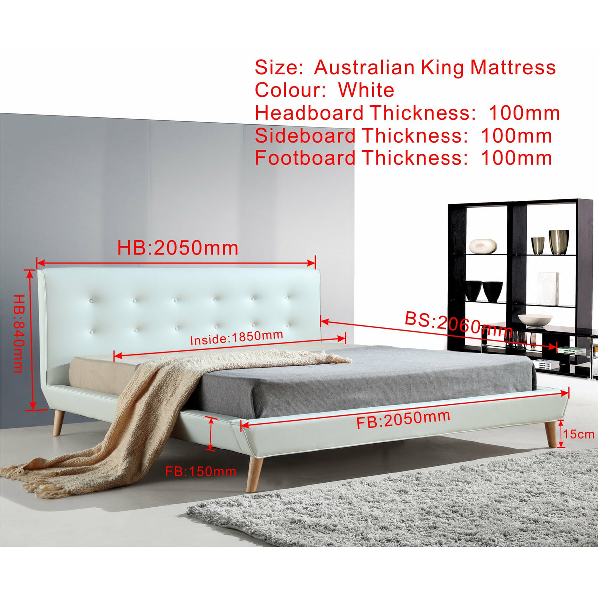 King PU Leather Deluxe Bed Frame White