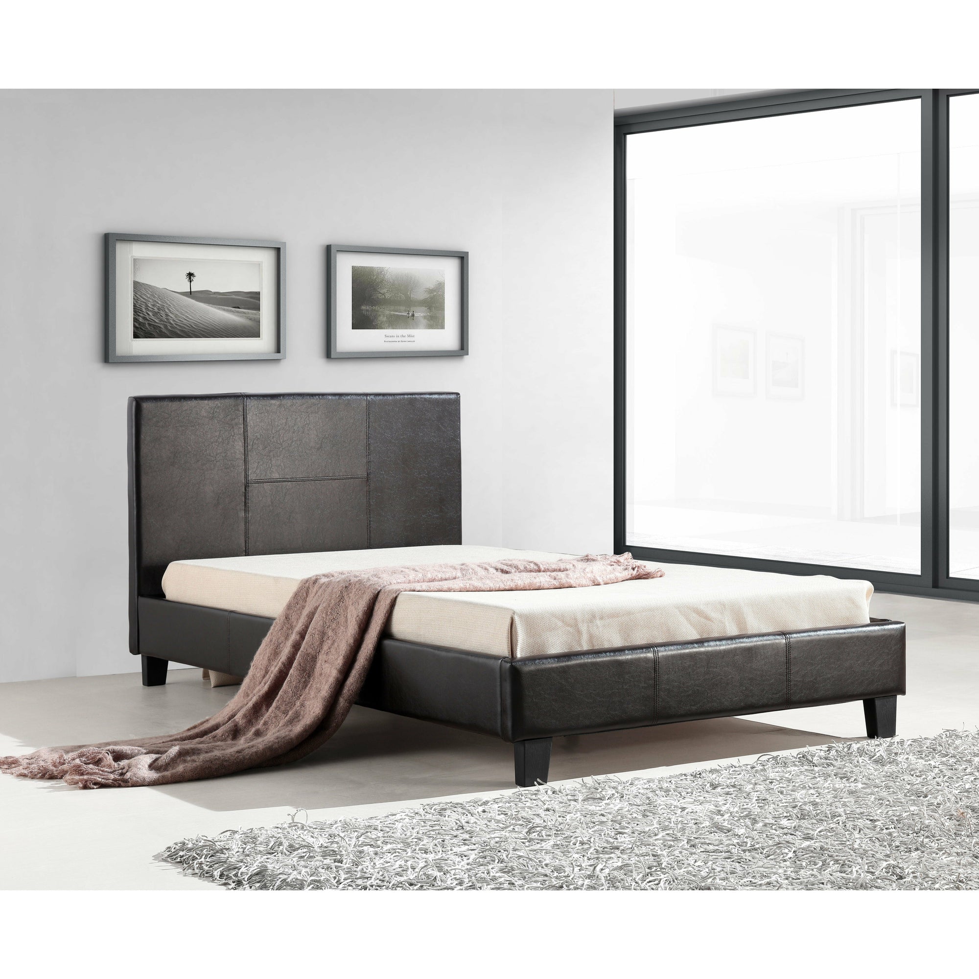 King Single PU Leather Bed Frame Brown