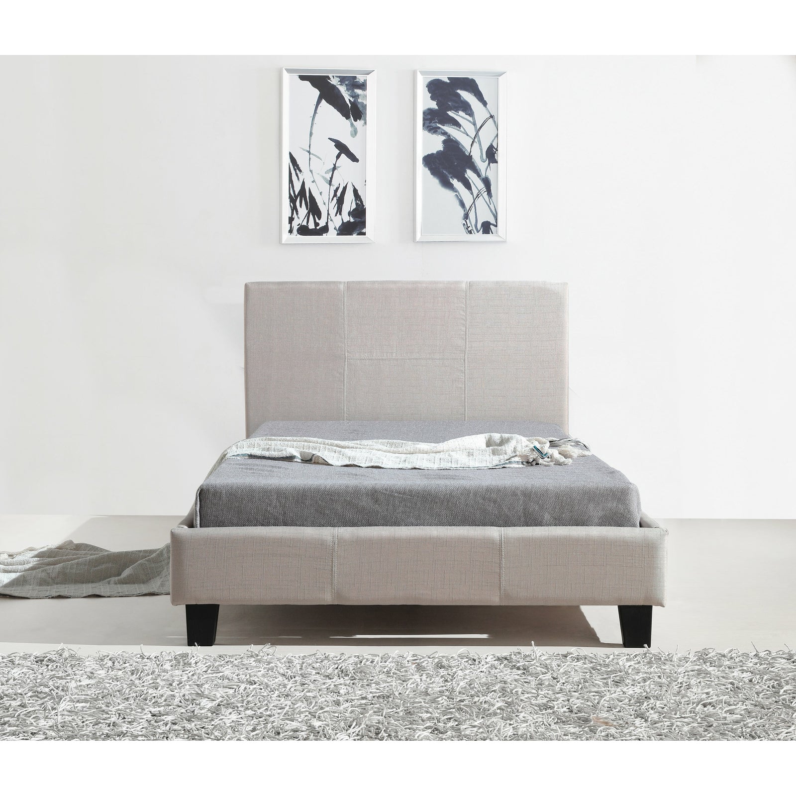 King Single Linen Fabric Bed Frame Beige